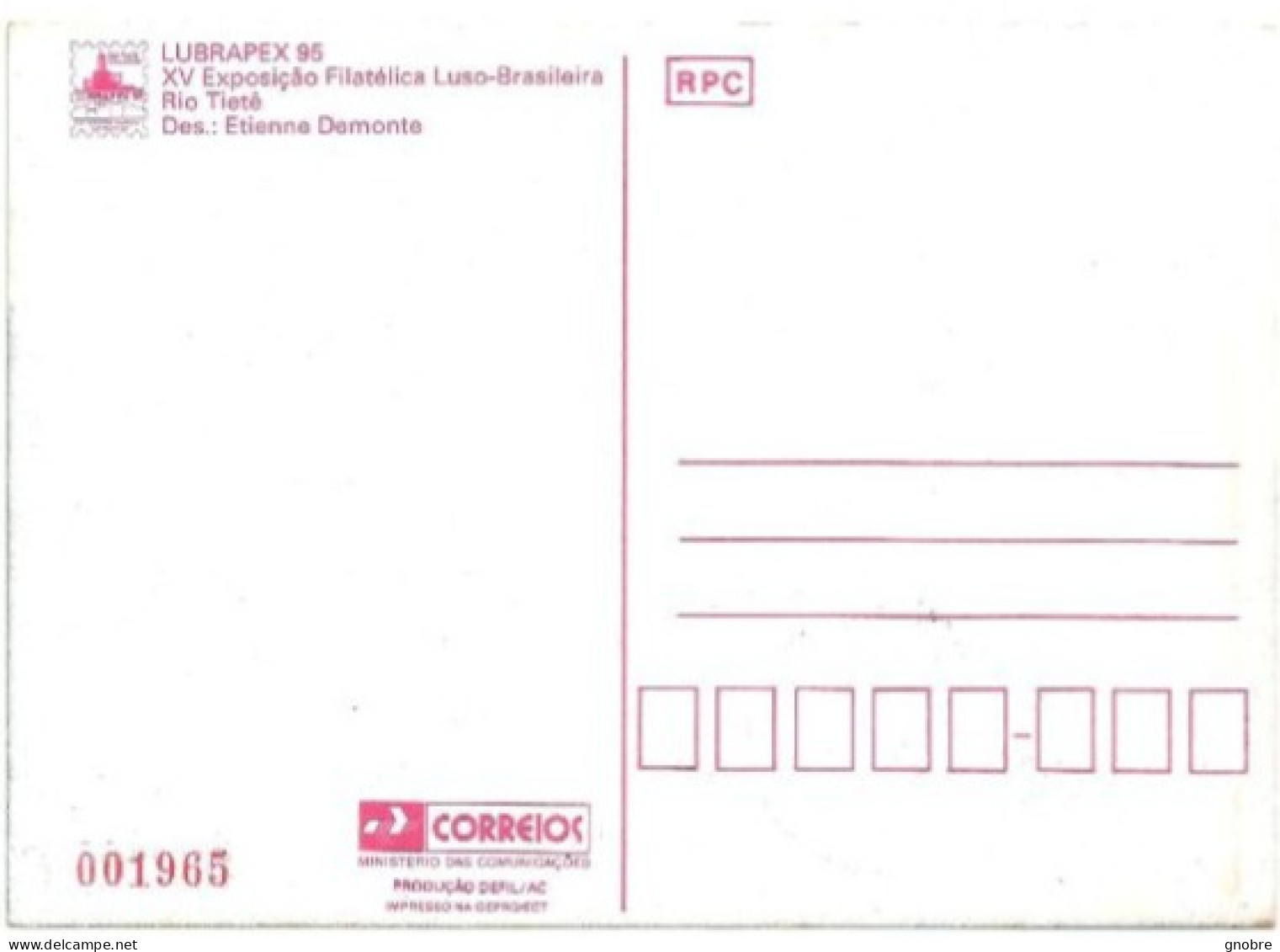 BRAZIL 1995 OFFICIAL MAXIMUM CARD MAX-202 LUBRAPEX 95 PORTUGAL RIO TIETE RIVER - Tarjetas – Máxima