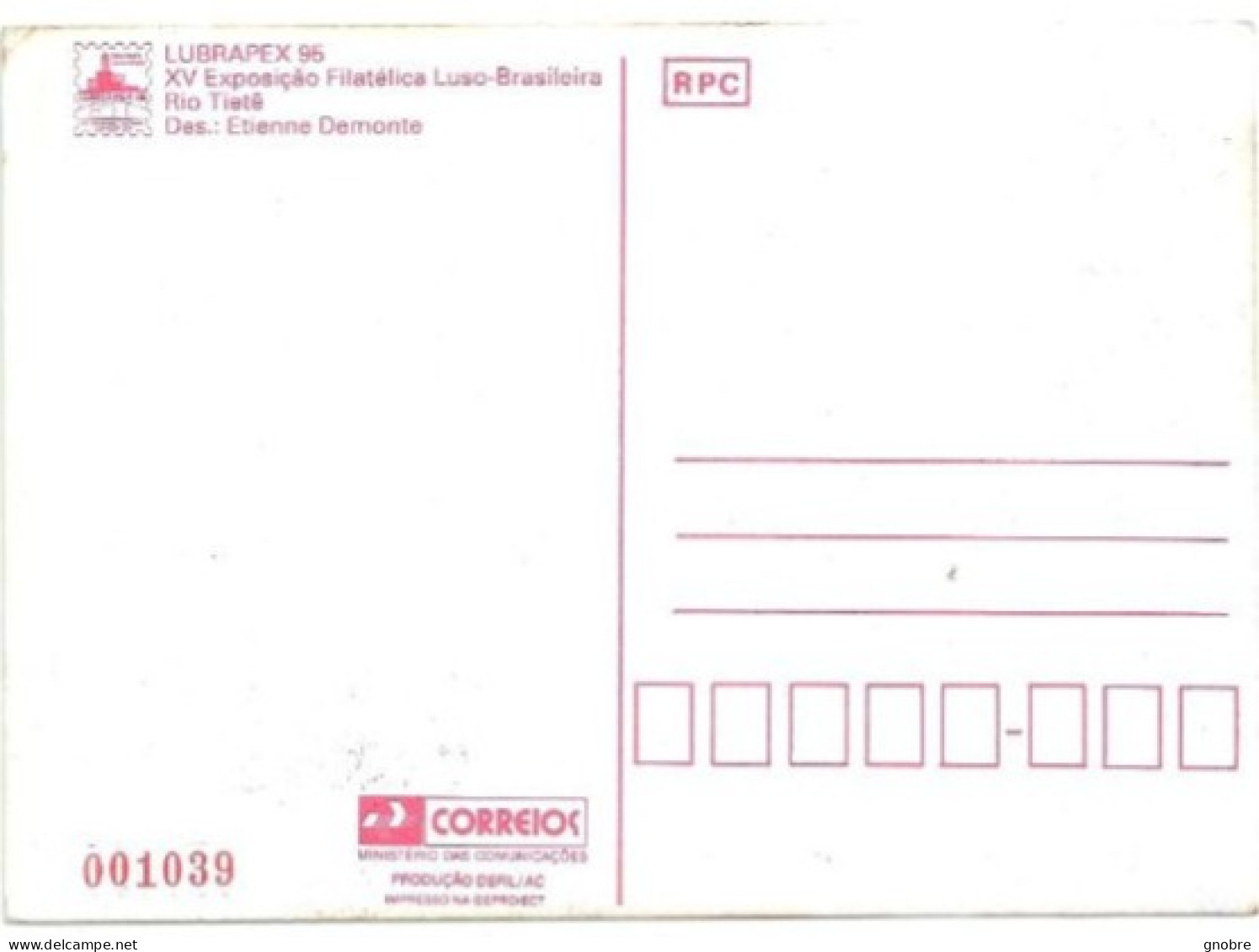 BRAZIL 1995 OFFICIAL MAXIMUM CARD MAX-203 LUBRAPEX 95 PORTUGAL RIO TIETE RIVER - Maximumkarten