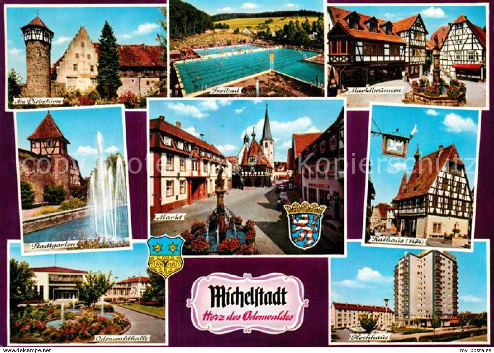 73226213 Michelstadt Diebsturm Stadtgarten Fontaene Odenwaldhalle Freibad Markt  - Michelstadt