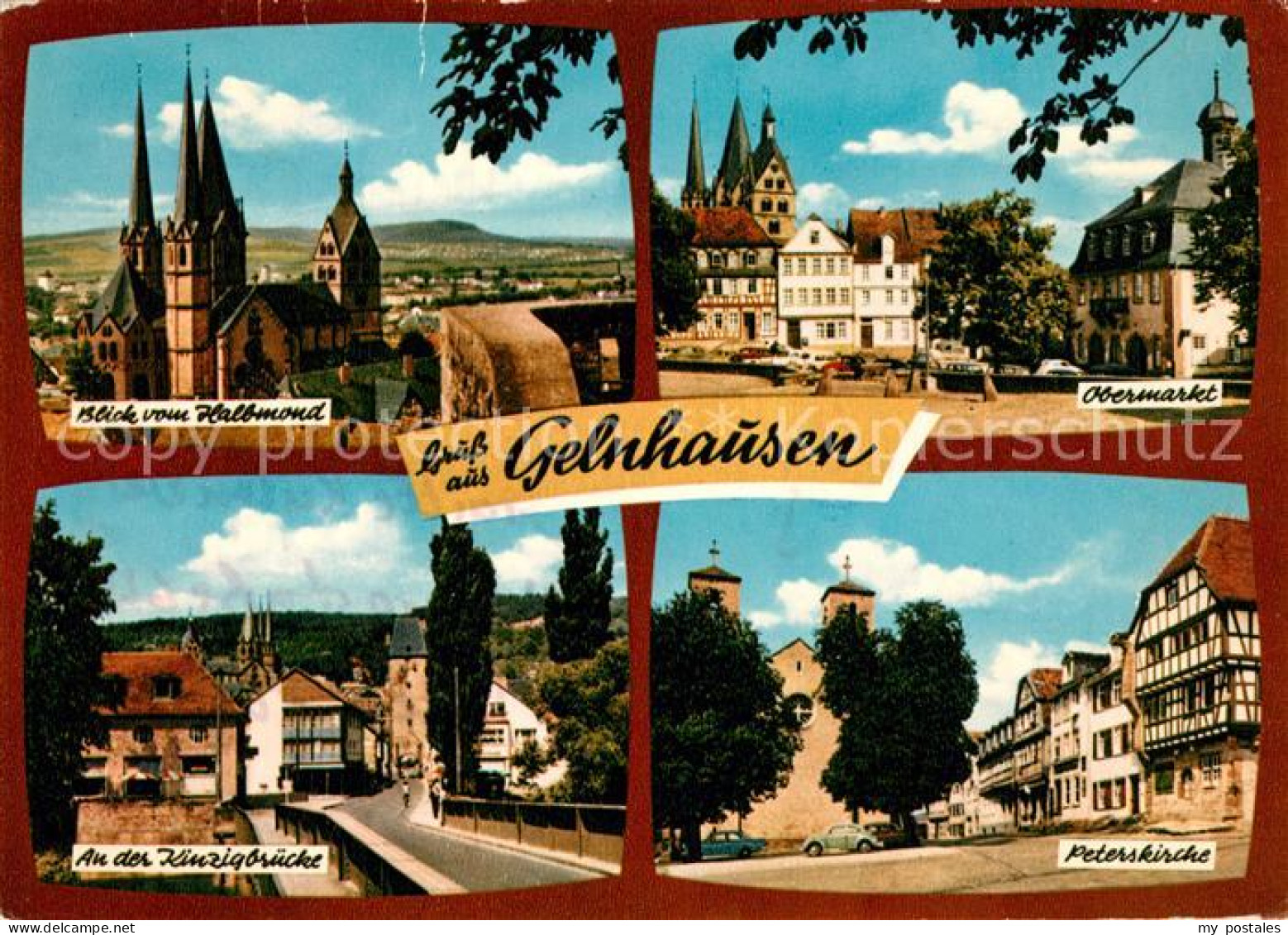73226086 Gelnhausen Blick Vom Halbmond Obermarkt Peterskirche Kinzigbruecke Geln - Gelnhausen