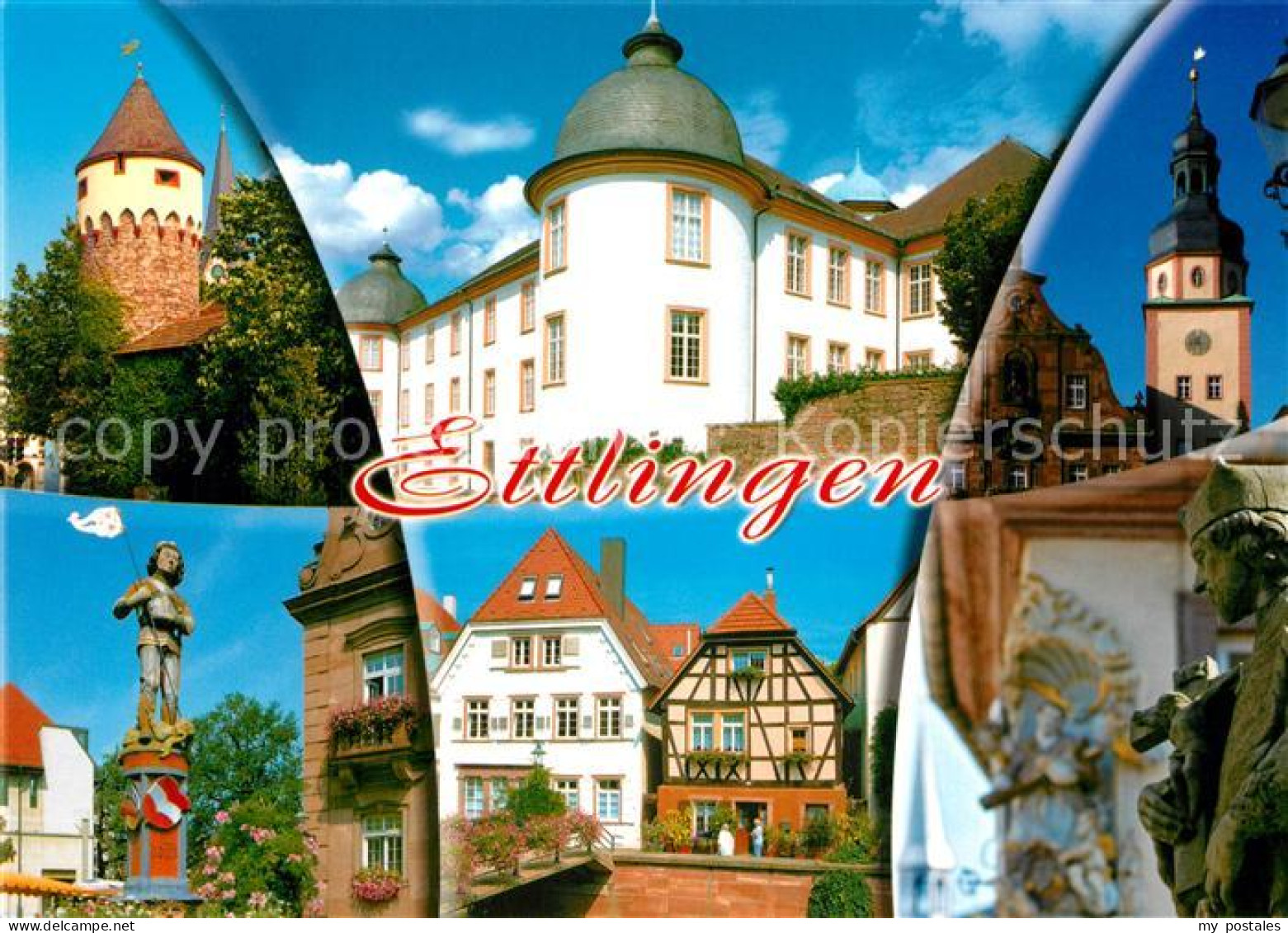 73225622 Ettlingen Schloss Tuerme Statuen Fachwerkhaus Ettlingen - Ettlingen