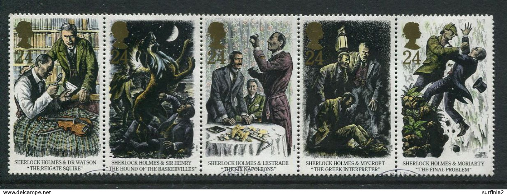 STAMPS - 1993 SHERLOCK HOLMES - STRIP OF 5 VFU - Gebruikt