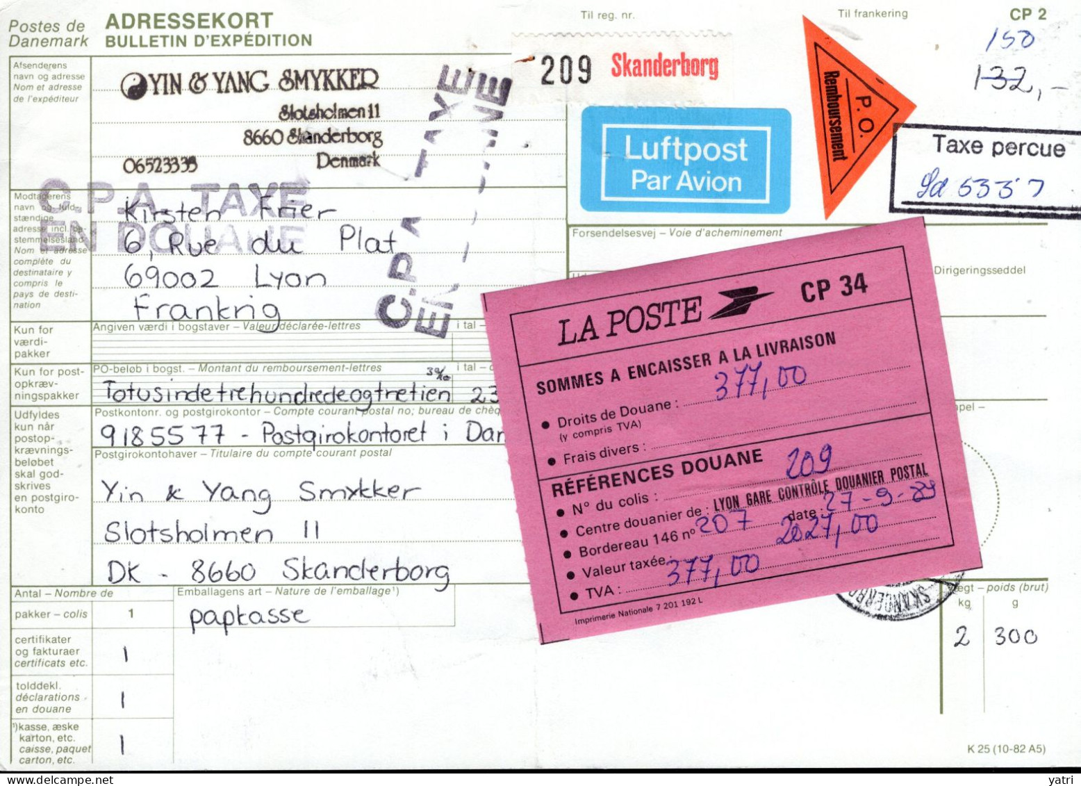 Danimarca (1989) - Bollettino Pacchi Per La Francia - Paketmarken