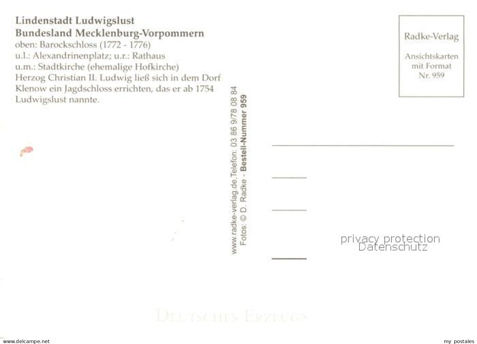 73225421 Ludwigslust Lindenstadt Barockschloss Alexandrinenplatz Jagdschloss Lud - Ludwigslust