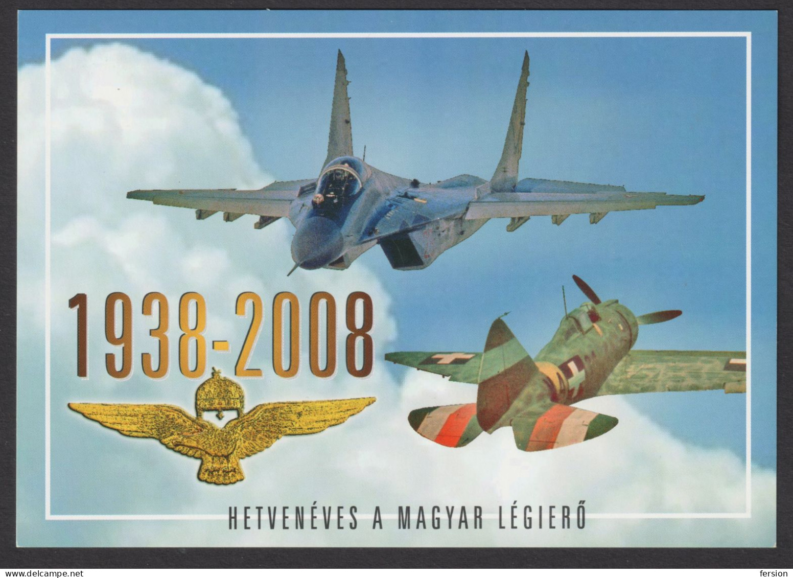 2008 HUNGARY Caproni Reggiane Re.2000 Falco Airplane MIG-29 MIG 29 Fulcrum Fighter Aircraft Military STATIONERY POSTCARD - Ganzsachen