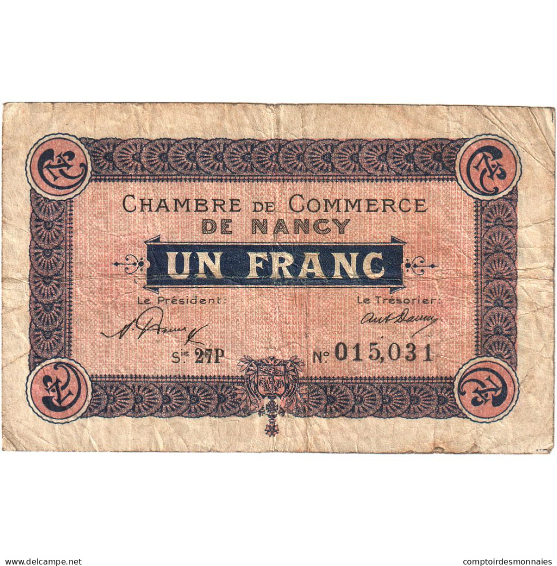 France, Nancy, 1 Franc, 1921, TB, Pirot:87-49 - Camera Di Commercio
