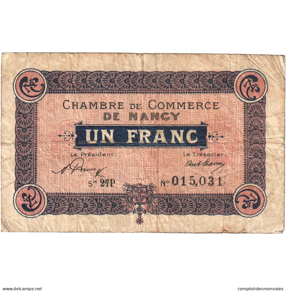 France, Nancy, 1 Franc, 1921, TB, Pirot:87-49 - Chambre De Commerce