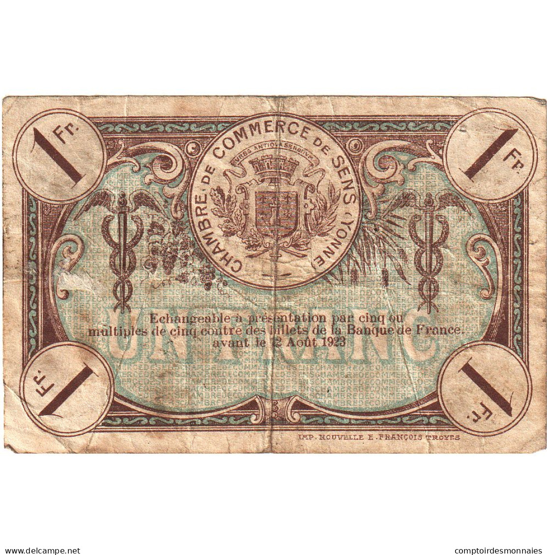 France, Sens, 1 Franc, 1920, Chambre De Commerce, TB, Pirot:118-4 - Chambre De Commerce