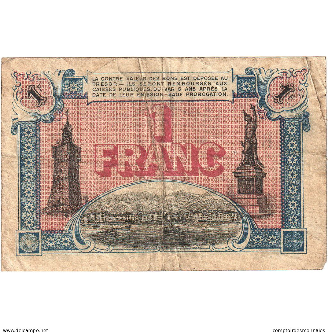 France, Toulon, 1 Franc, 1919, Chambre De Commerce, TB, Pirot:121-4 - Cámara De Comercio