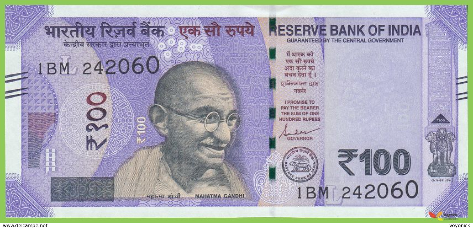 Voyo INDIA 100 Rupees 2019 P112e B301b 1BM Letter L UNC - Indien
