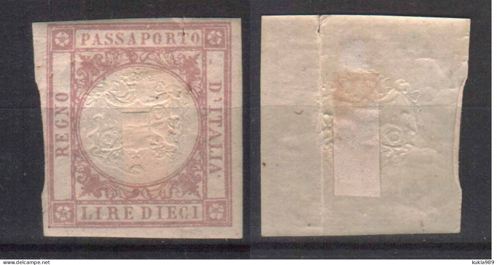 KINGDOM ITALY   FISCAL REVENUE TAX PASSPORT  STAMP  C. 1860s, MH - Fiscaux