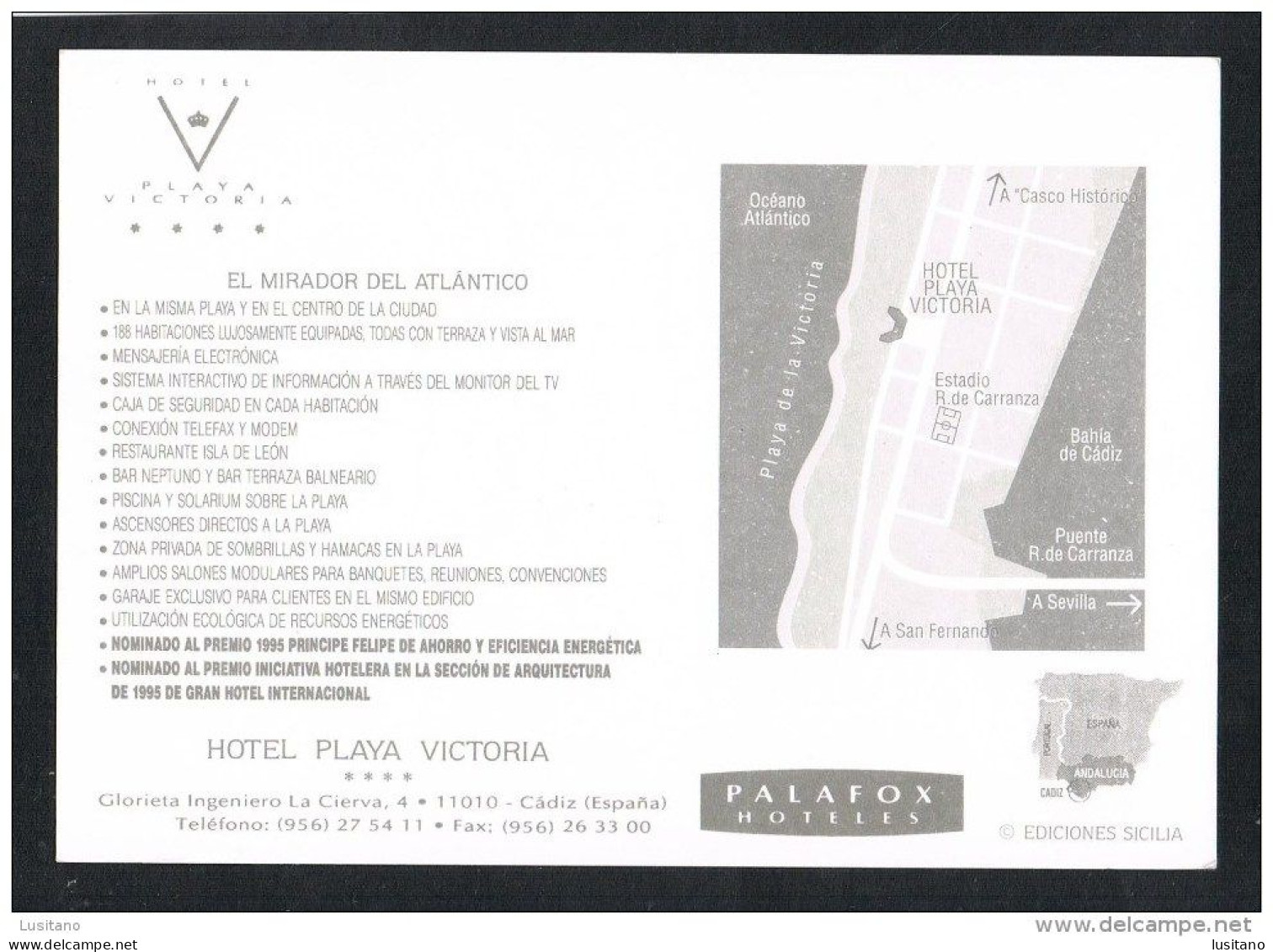 CADIZ - HOTEL PLAYA VICTORIA - MAP ADVERTISING POSTCARD - SPAIN ESPANA ( 2 SCANS ) - Cádiz