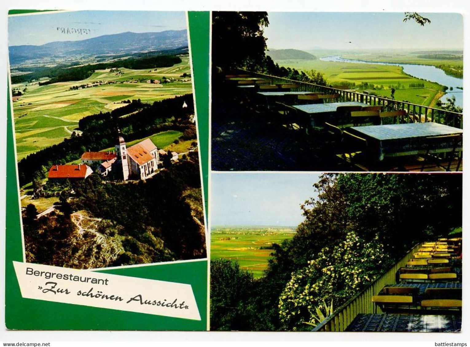 Germany, West 1987 Postcard Bogenberg An Der Donau - Bergrestaurant Zur Schönen Aussicht; Straubing Slogan Cancel - Straubing