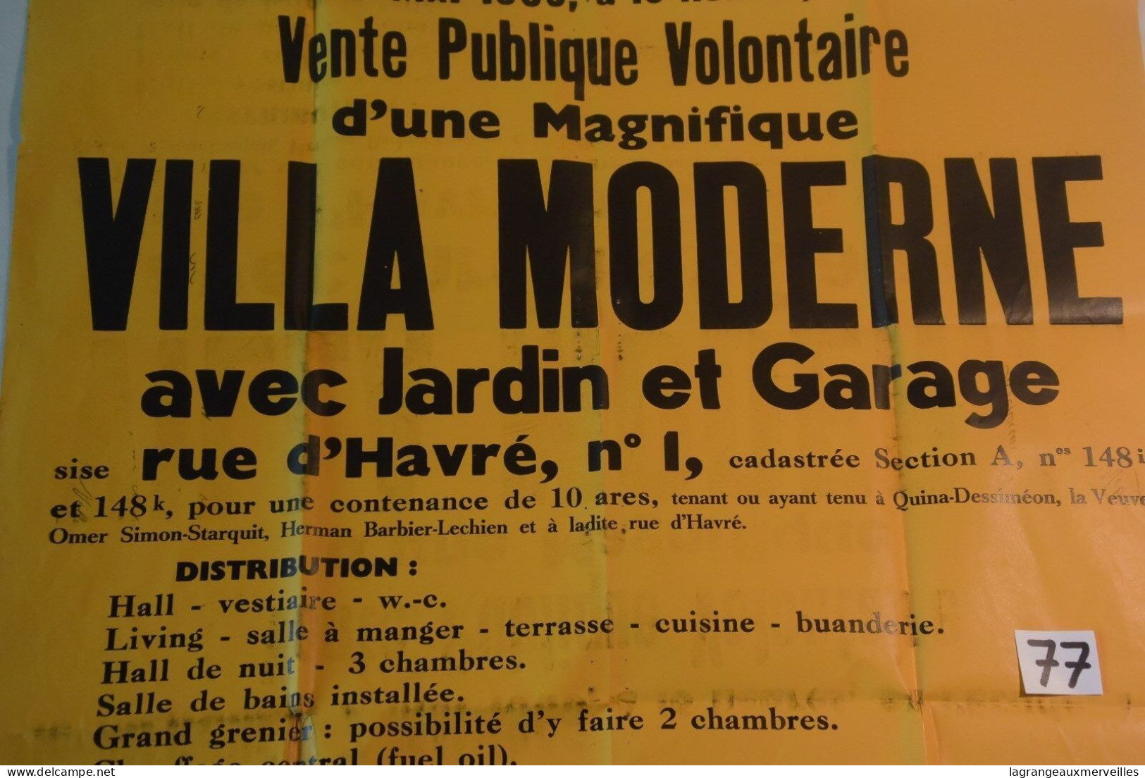 C77 Document Vente Publique 1969 Havré Mons Notaire - Affiches