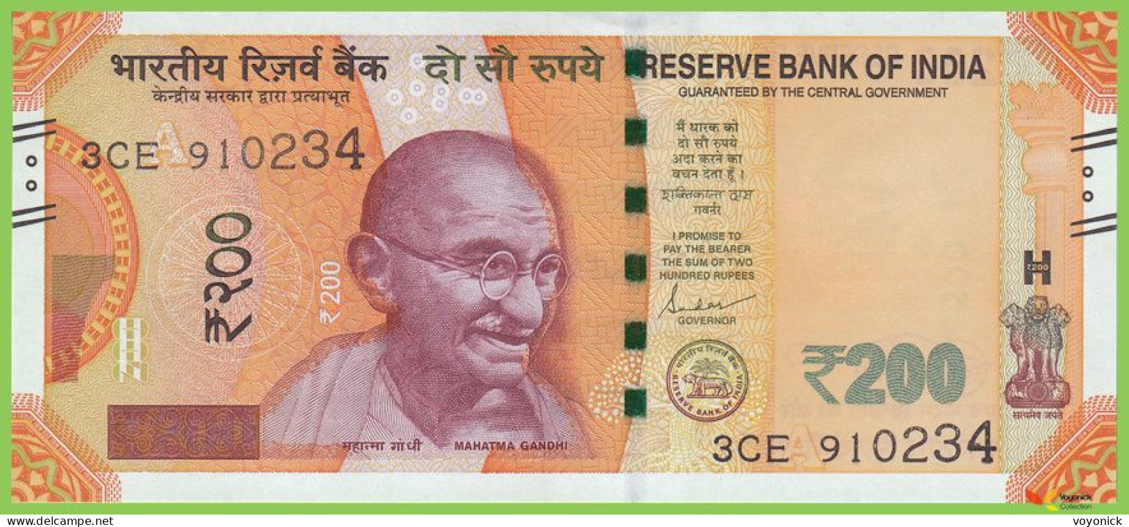 Voyo INDIA 200 Rupees 2022 P113 B302f 3CE Letter A UNC - Indien