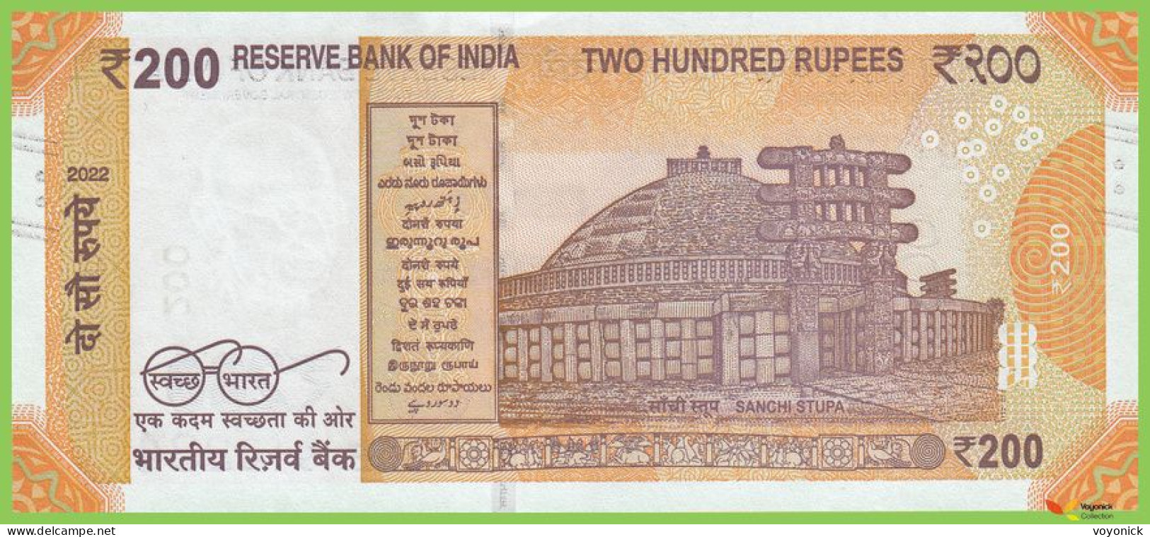 Voyo INDIA 200 Rupees 2022 P113 B302f 3CE Letter A UNC - Indien