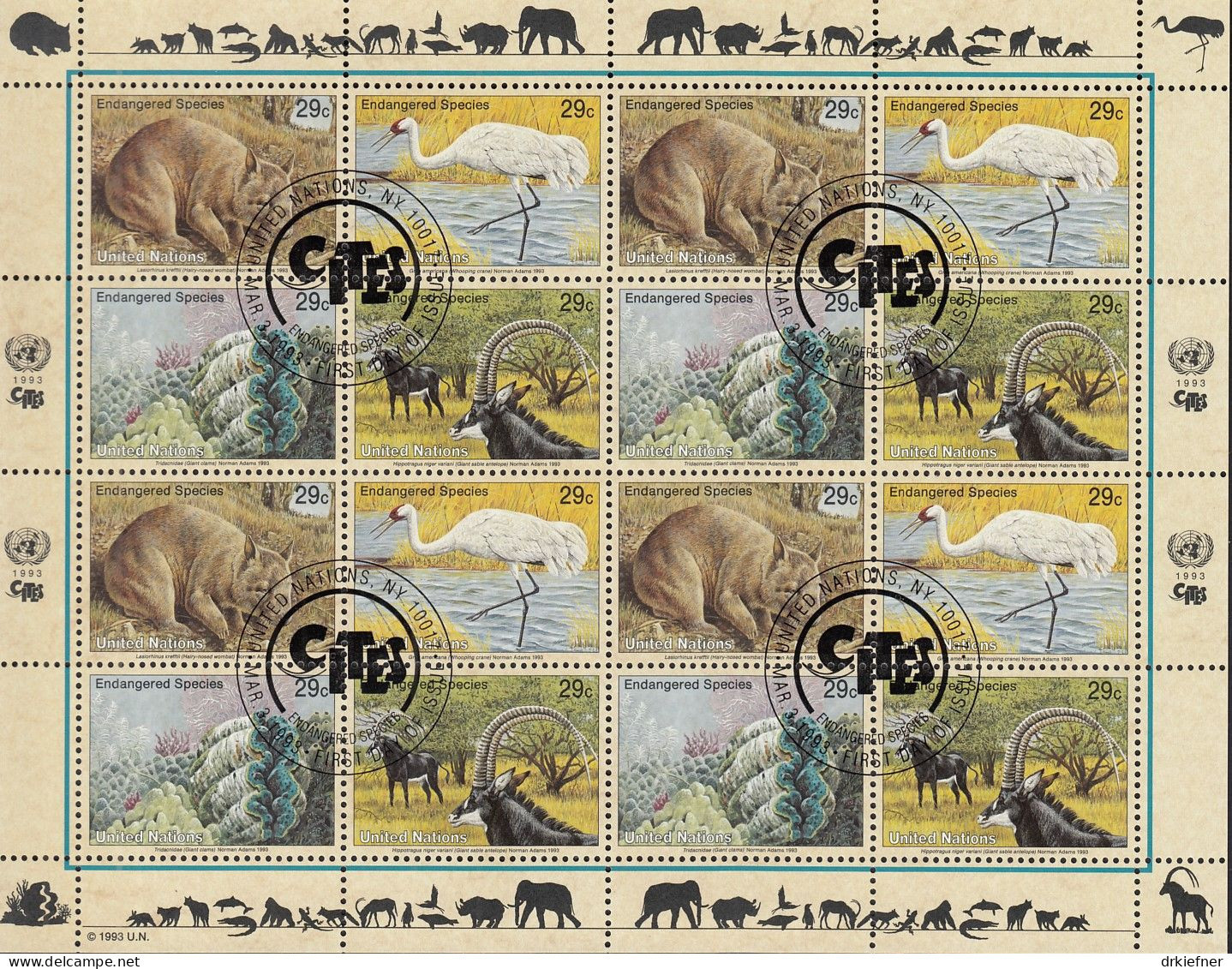 UNO NEW YORK 644-647, Kleinbogen, Gestempelt, Gefährdete Arten 1993 - Blocs-feuillets