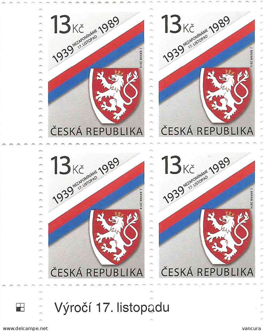 827 Czech Republic 17th November Anniversaries 2014 - Unused Stamps