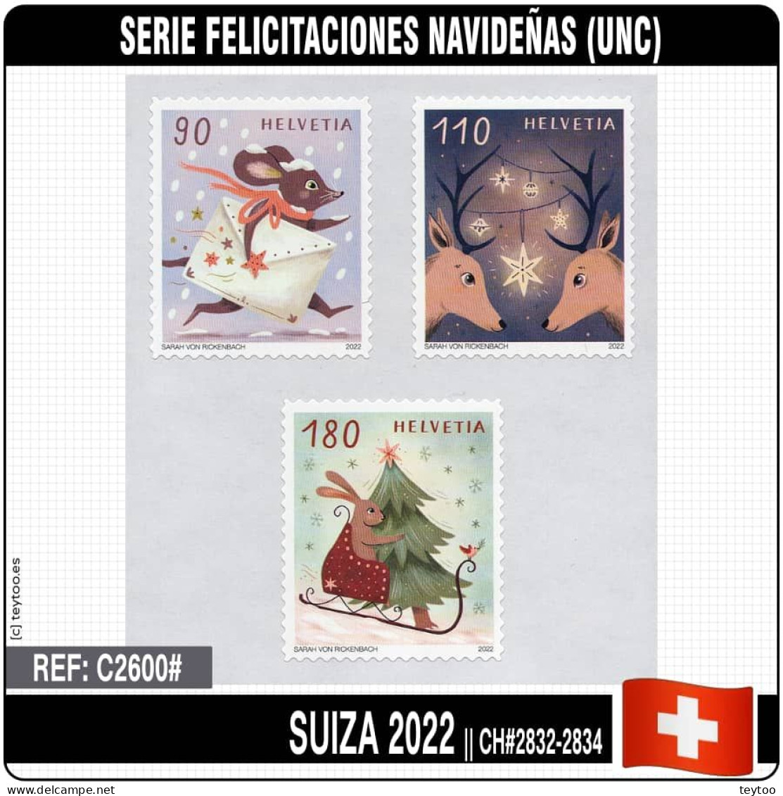 C2600# Suiza 2022. Serie Felicitaciones Navideñas (MNH) MI#2832-2834 - Nuevos