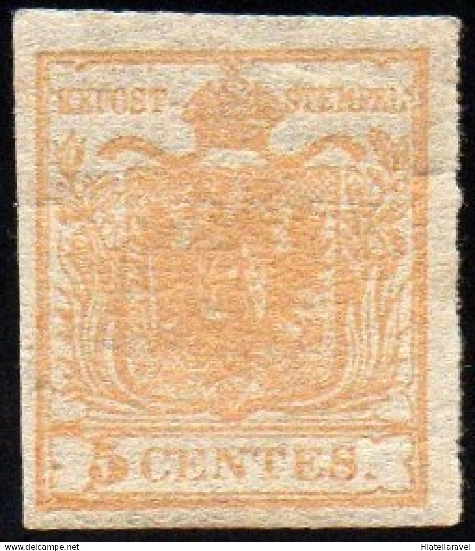 * 1850 Lombardo Veneto 5 Cent Ocra Nuovo Con Gomma Cert Bottacchi Sass. N1(6500) - Lombardo-Venetien