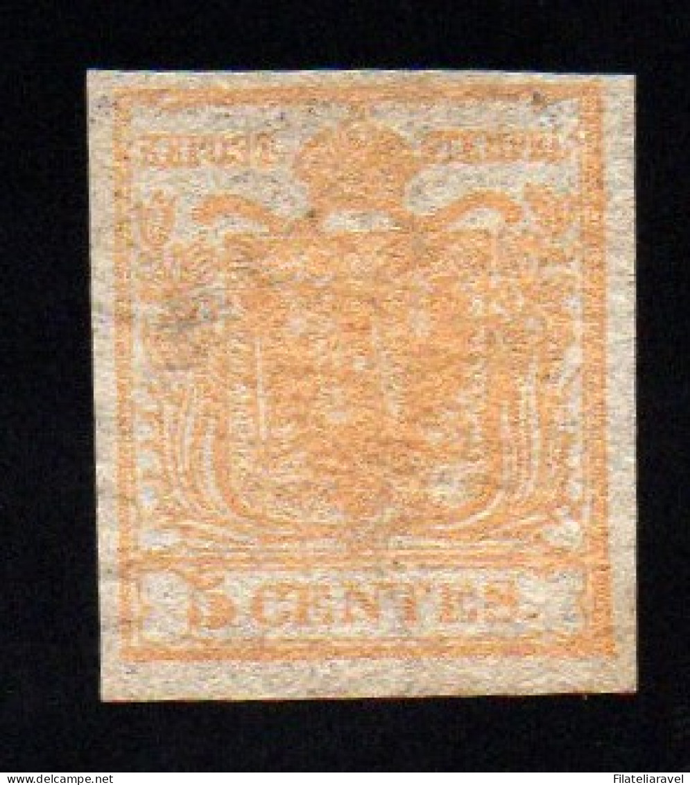 * 1850 Lombardo Veneto 5 Cent Ocra Controstampa Capovolta Cert Ferrario Sass.n 13( 47500) - Lombardije-Venetië