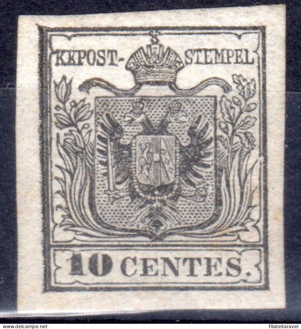 * 1850 Lombardo Veneto 10 Cent. Nero Nuovo Con Gomma Cert. E.Diena Sassone N2 (11000) - Lombardo-Venetien