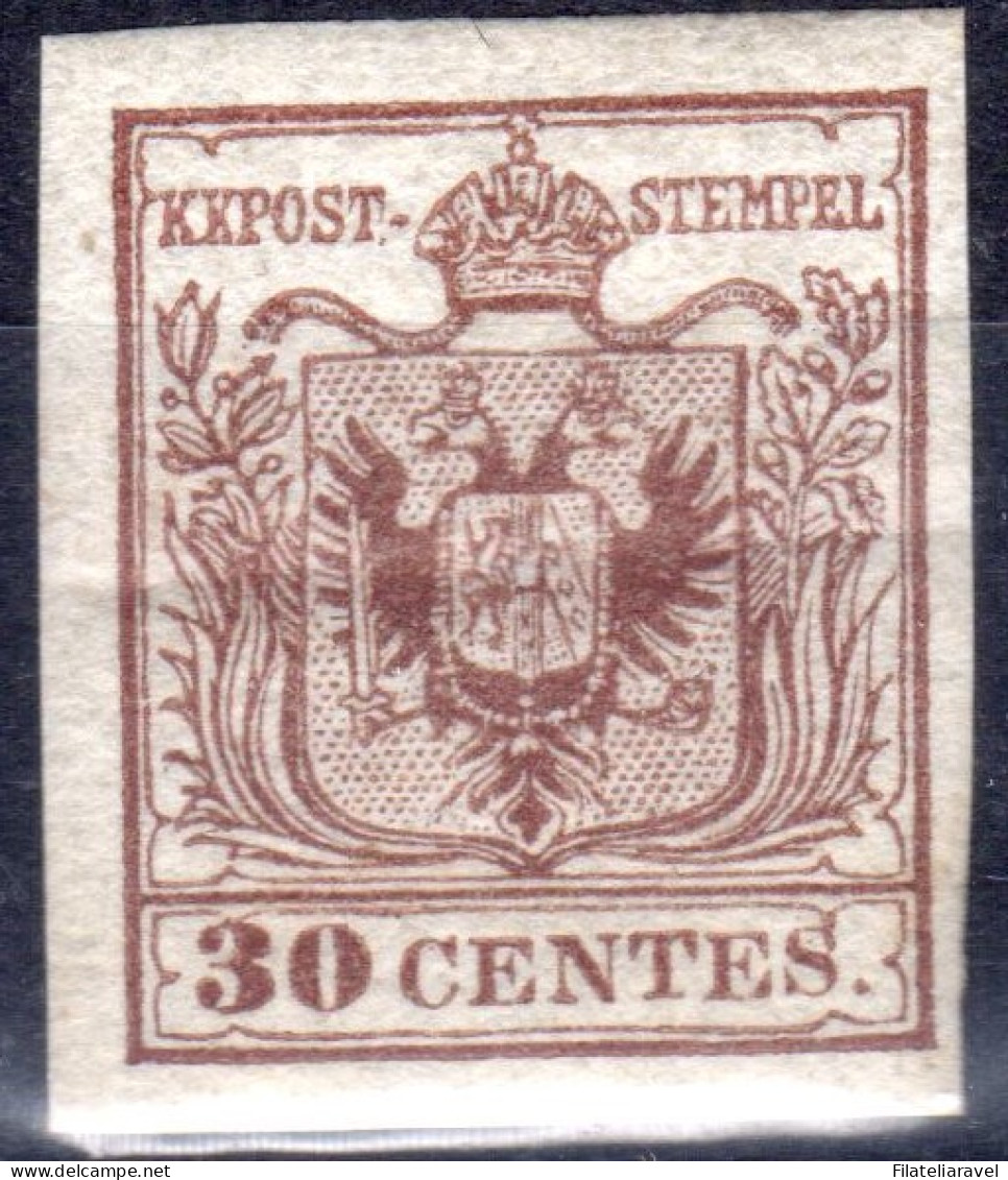 * 1850 Lombardo Veneto 30 Cent Bruno Nuovo Con Gomma Sass. N8 (II Tipo) (21000) - Lombardije-Venetië