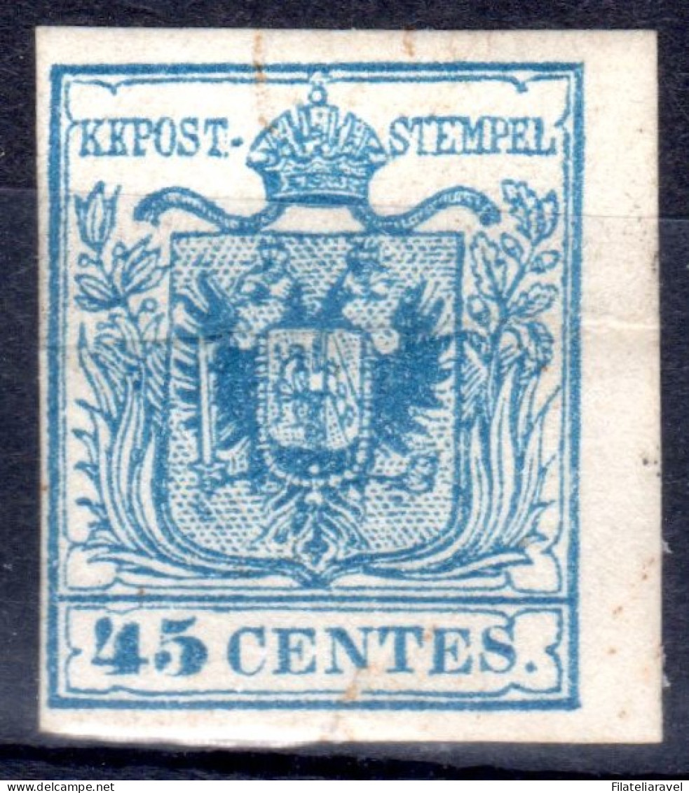 * 1850  Lombardo Veneto 45 Cent Azzurro N12 Sass. Cert. Terrachini Nuovo Con Gomma(III Tipo) (47500) - Lombardije-Venetië