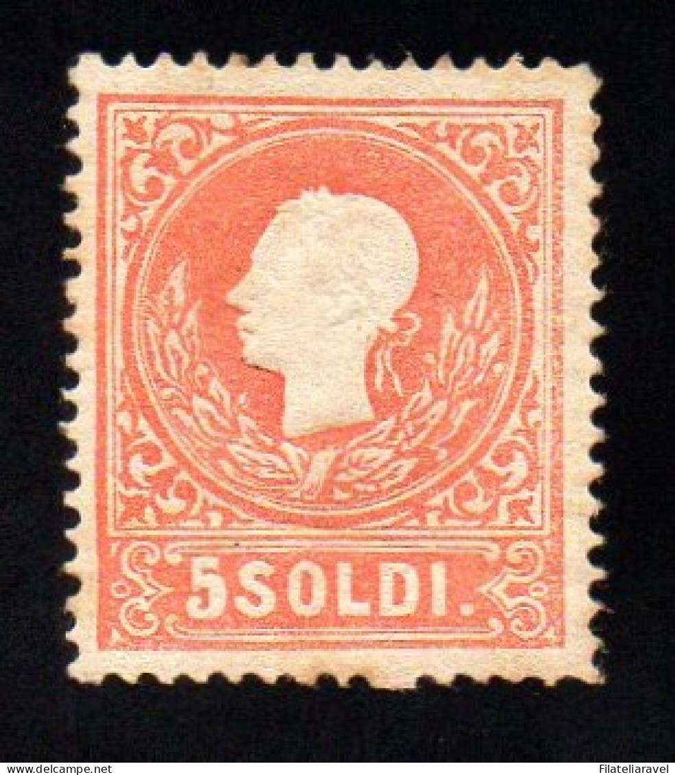 * 1858 Lombardo Veneto 5 Soldi Rosso Sassone N 25 Cert. E. Diena , Ferrario (5500) - Lombardo-Veneto