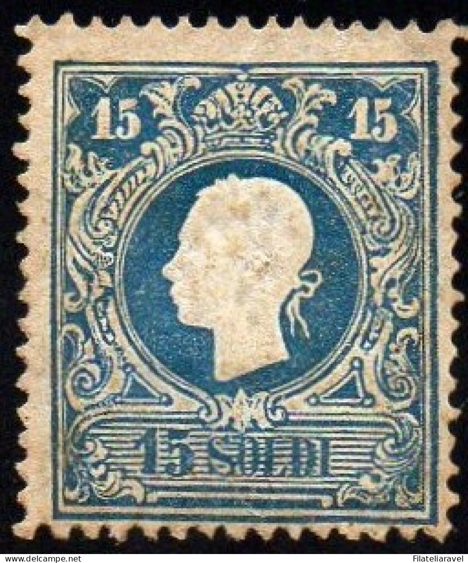 * 1858 Lombardo Veneto 15 Soldi Azzurro Sassone N 27 Sassone Cert Cardillo (32000) - Lombardo-Vénétie