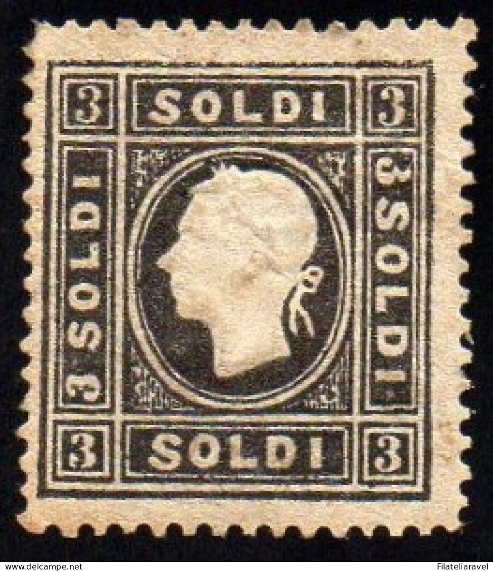 * 1859 Lombardo Veneto 3 Soldi Nero Sassone N 29 Cert E. Diena (32000) - Lombardo-Vénétie