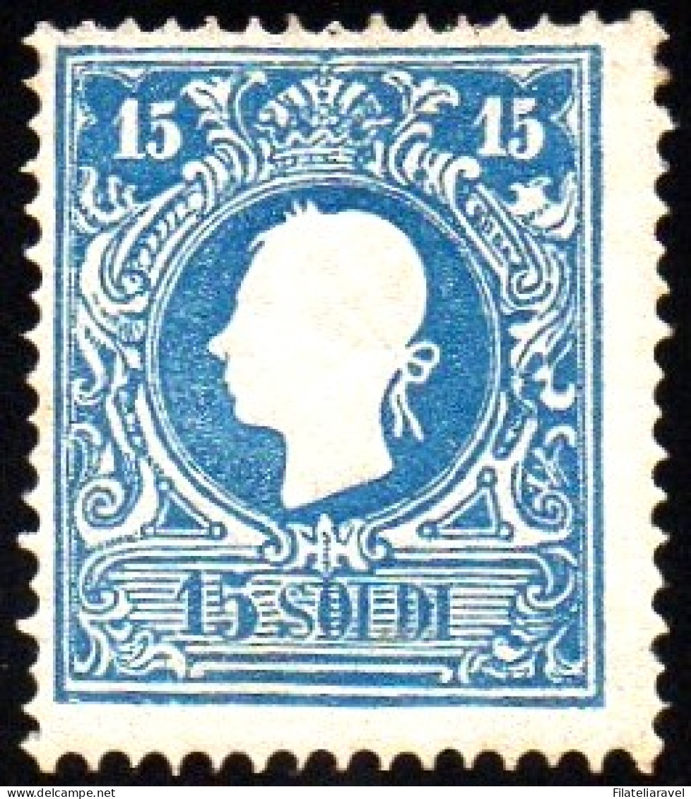 * 1859 Lombardo Veneto 15 Soldi Azzurro Sasone N32 Cert Bolaffi (16000) - Lombardo-Veneto