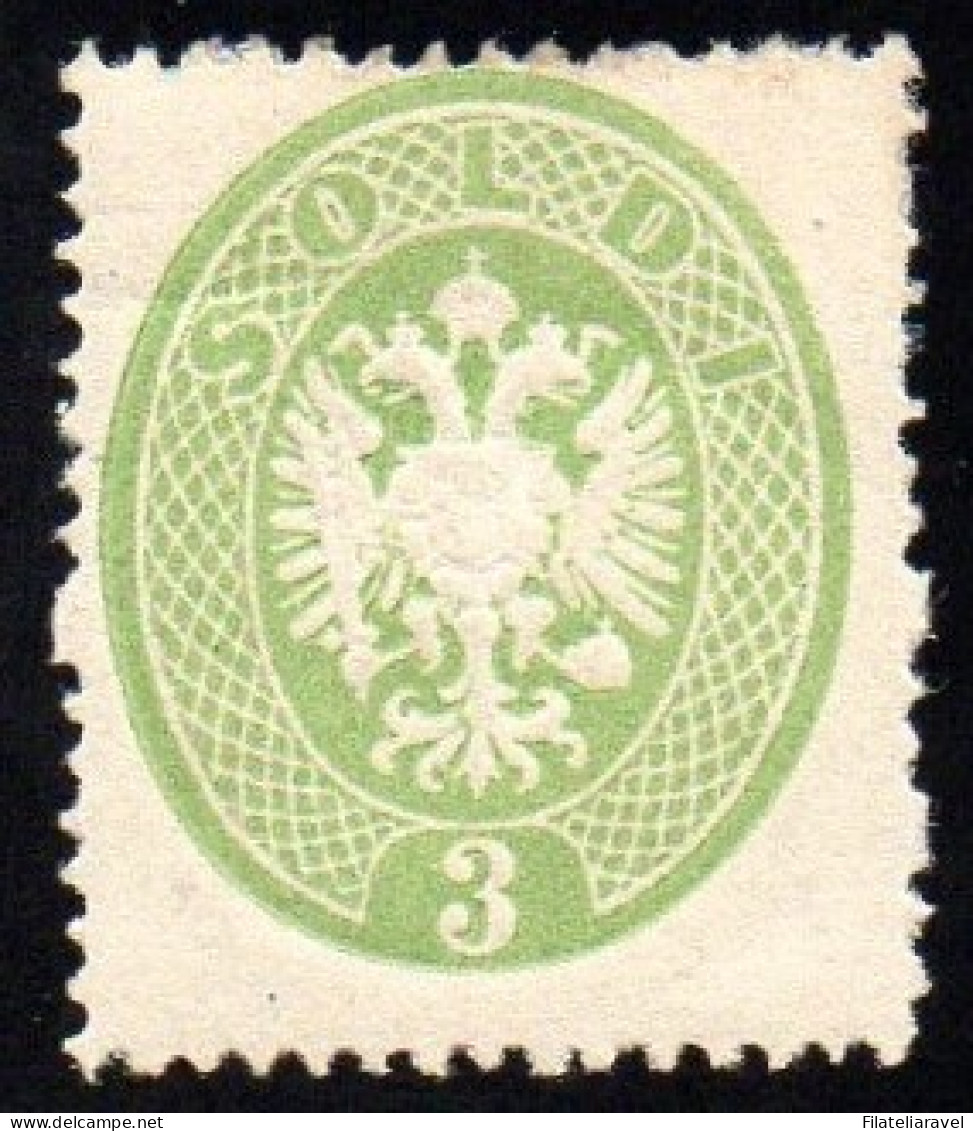 * 1863 Lombardo Veneto  3 Soldi Verde Sassone N 37 Cert Ferrario (11000) - Lombardo-Vénétie