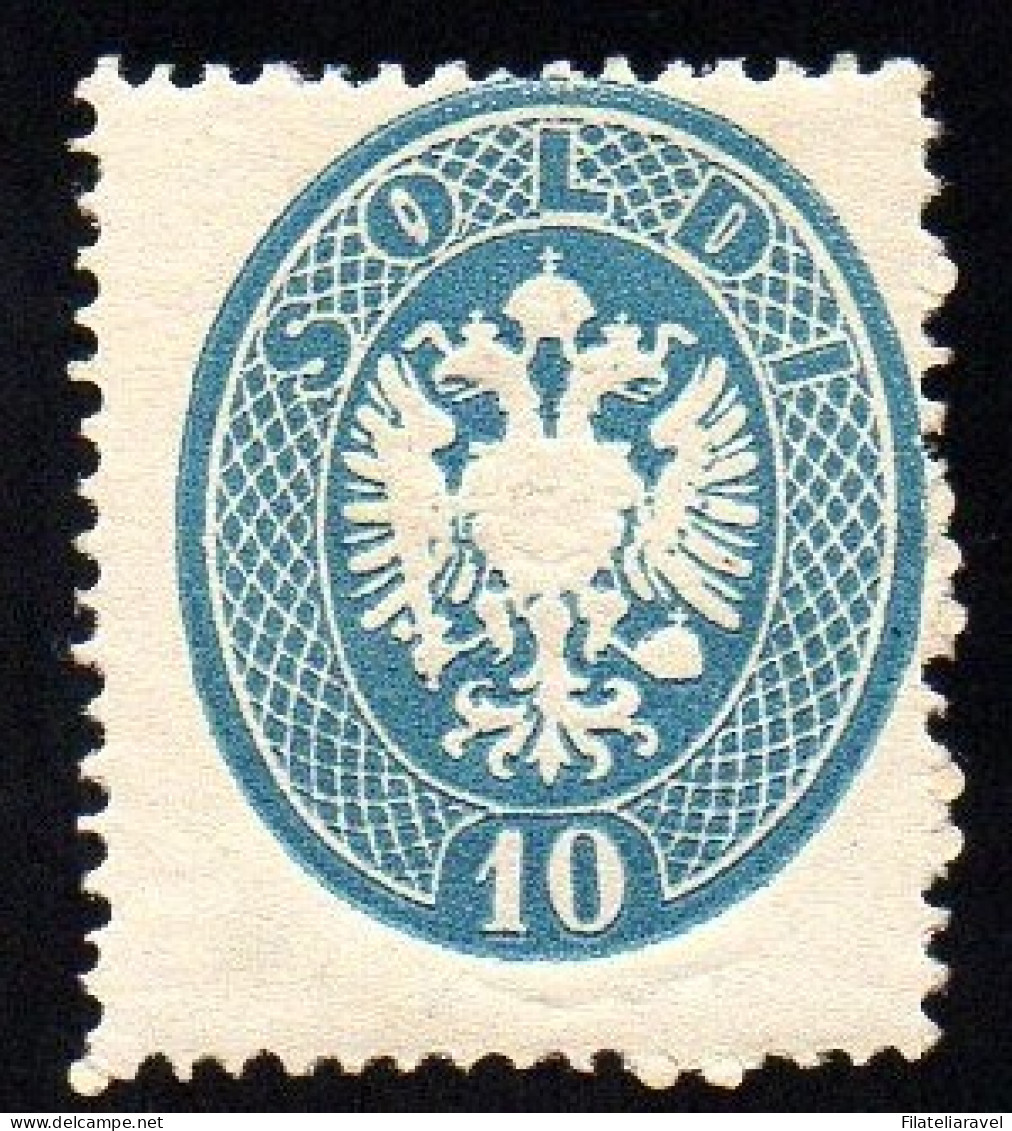 *  Lombardo Veneto 1863 10 Soldi Azzurro Sassone N 39 Cert Ferrario (28000) - Lombardo-Vénétie