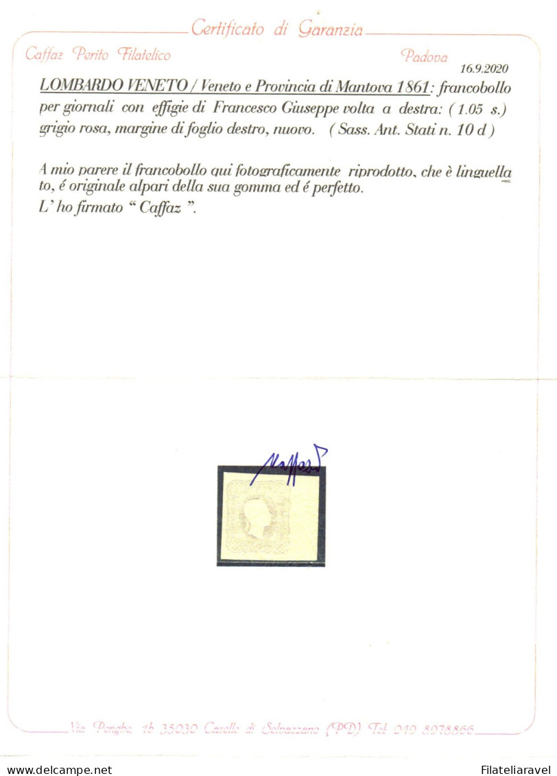 * Lombardo Veneto 1861 Francobolli Per Giornali Sassone N 10 Cert Ferrrario Caffaz (1100) - Lombardije-Venetië