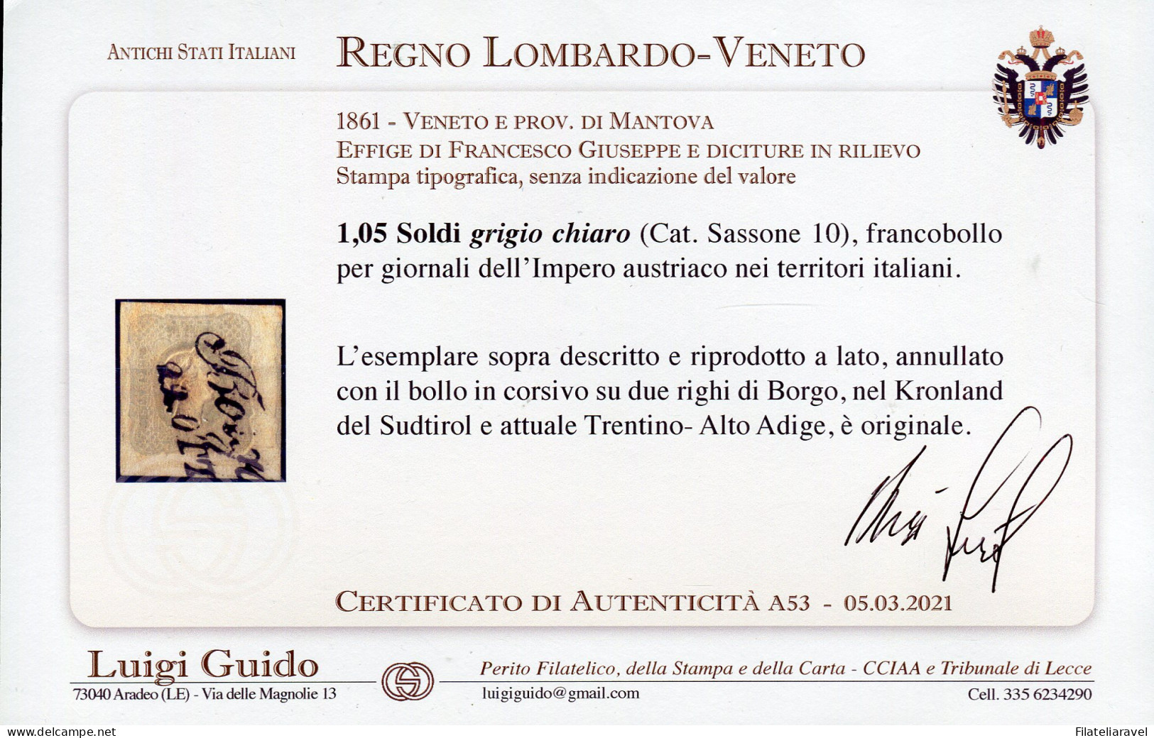 Us 1861 - Lombardo Veneto & Provincia Mantova - 1,05 Soldi Per Giornali - Lombardo-Veneto