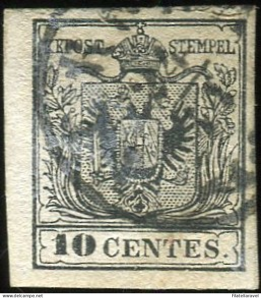 Us 1854 - Lombardo Veneto - C 10 Nero Carta A Macchina Usato - Lombardo-Veneto