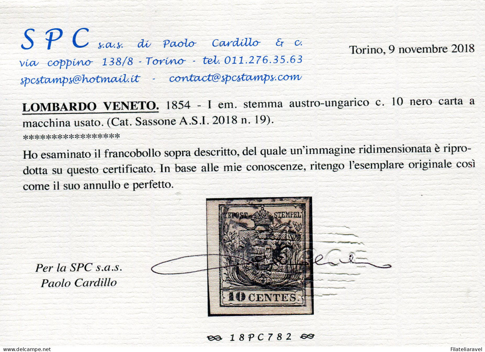 Us 1854 - Lombardo Veneto - C 10 Nero Carta A Macchina Usato - Lombardo-Veneto