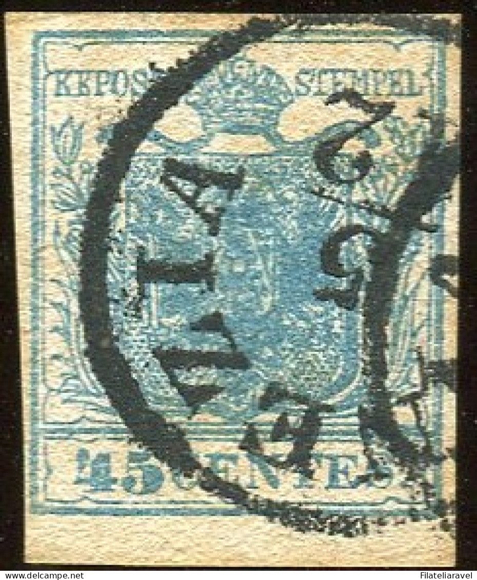 Us 1851 - Lombardo Veneto - C.45 Azzurro I Tipo Carta A Coste Verticali - Lombardo-Vénétie