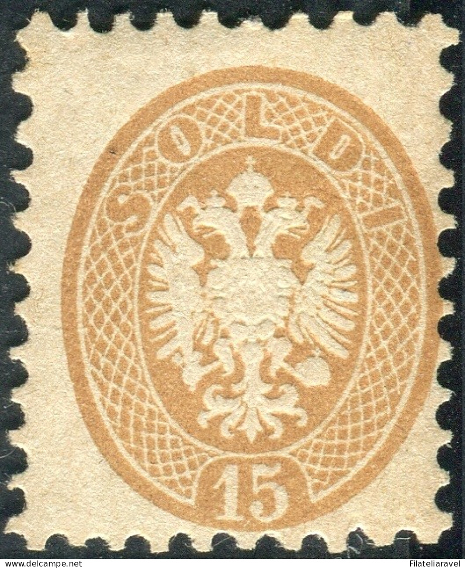 * 1864 - Lombardo Veneto - V Emissione - 15 Soldi Bruno Nuovo Con Gomma Dent. 9 1/2 - Lombardo-Venetien