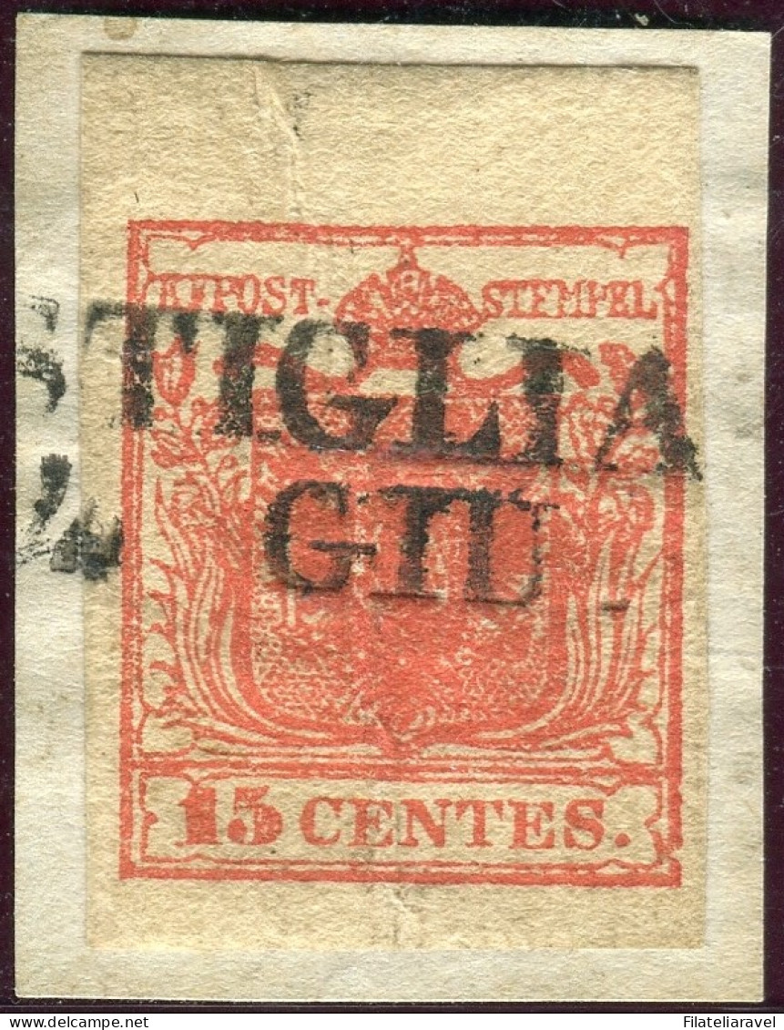 Fr 1850 - Lombardo Veneto - C.15 Rosso Vermiglio Intenso I Tipo Carta A Coste Verticali - Lombardije-Venetië