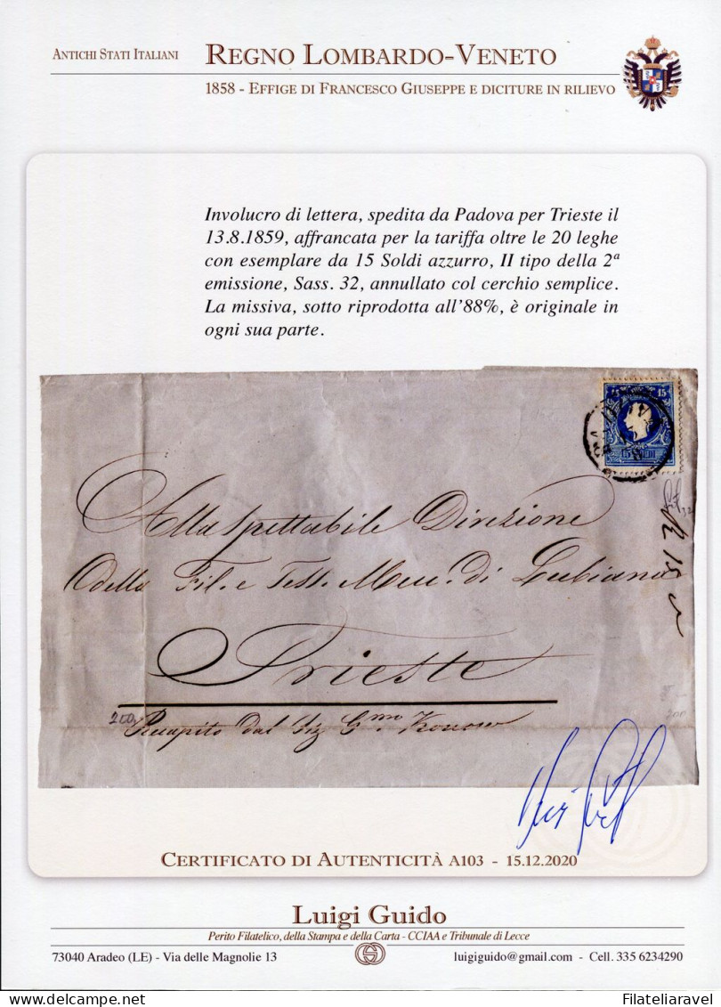 Ltr 1859 - Lombardo Veneto - Involucro Di Lettera Da Padova Per Trieste Il 13 Agosto 1859 - Lombardo-Venetien