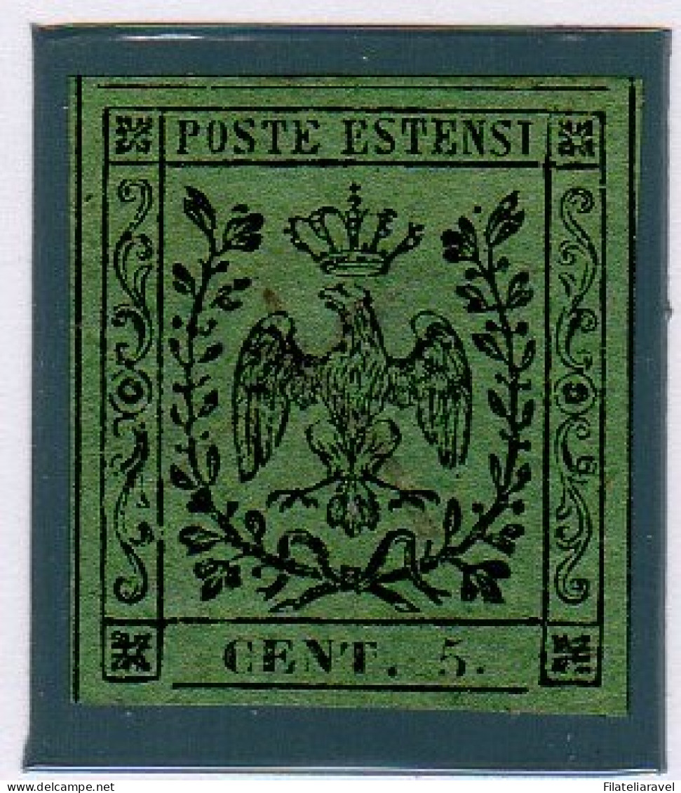 * 1852 Modena Sassone N1 5 Cent Verde Cert Colla (7000) - Modène