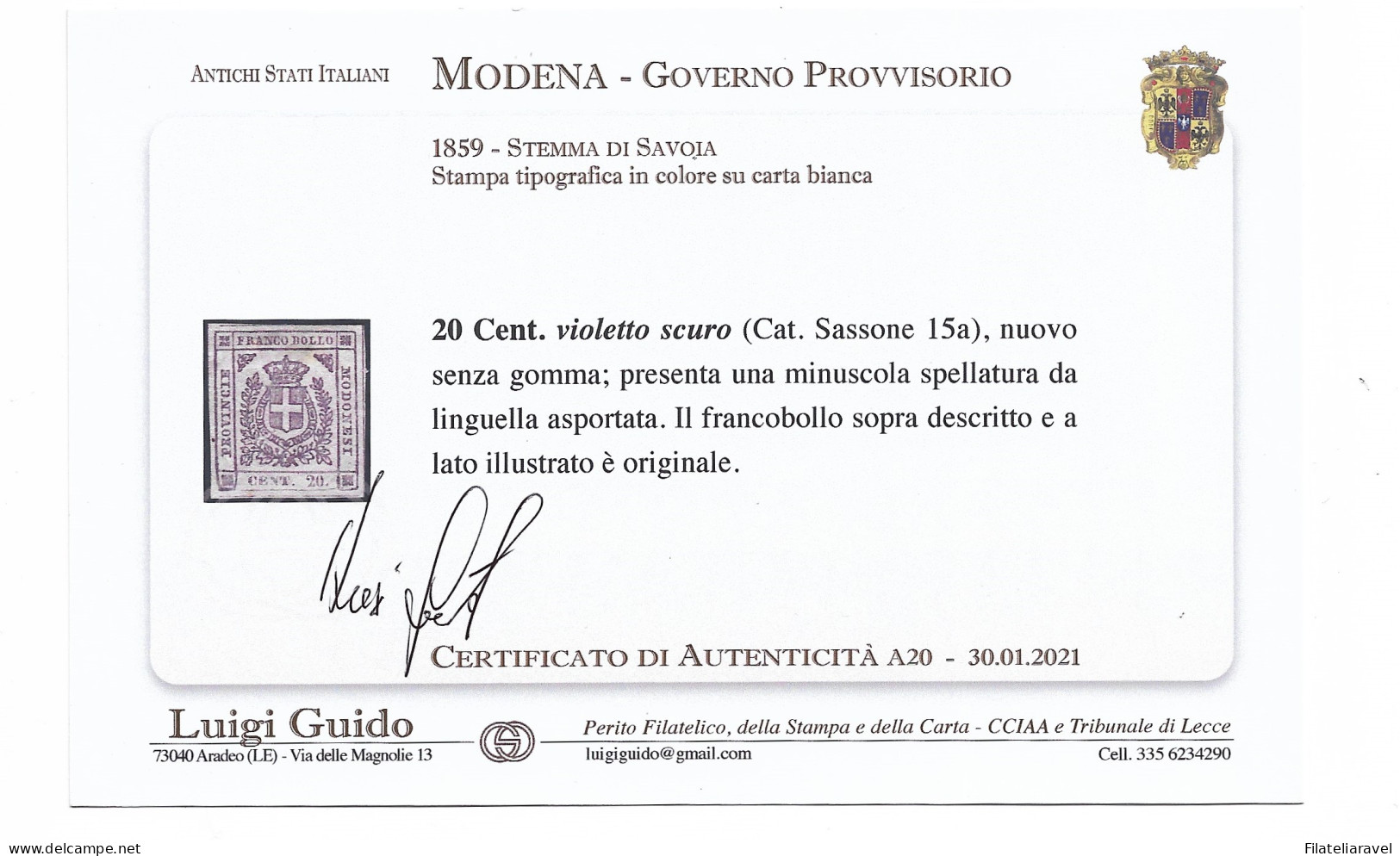 * Modena 1859 Gov. Provv N 15a - Modène