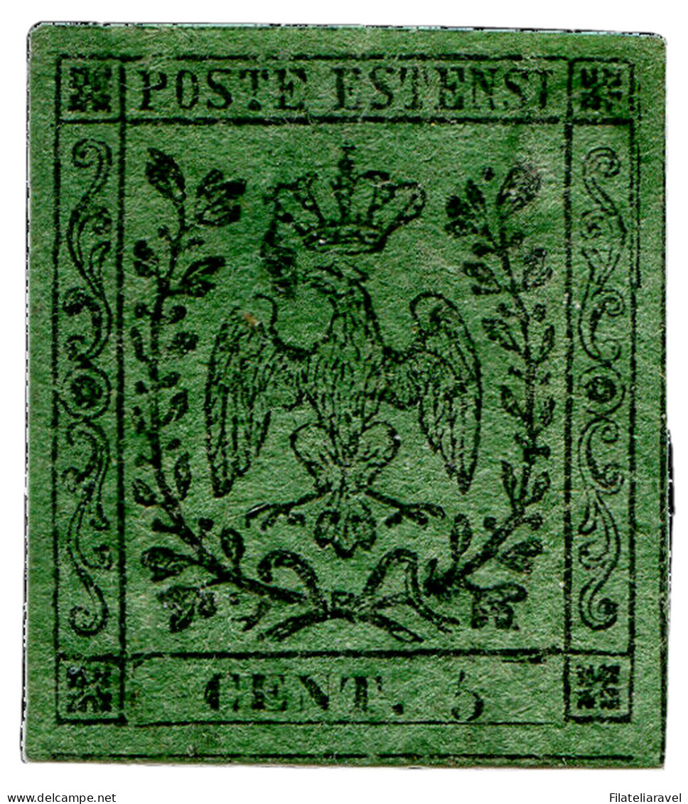 Sg 1852- Modena - 5 C. Verde Nuovo Gomma Parziale (1) Verifica L.Guido - Modène