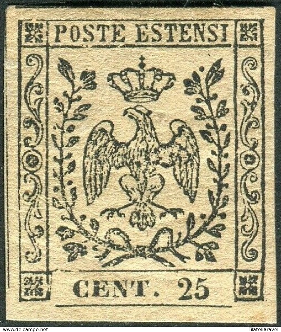 * 1852- Modena - 25 C. Camoscio Nuovo Gomma (4a) Verifica L.Guido - Modène