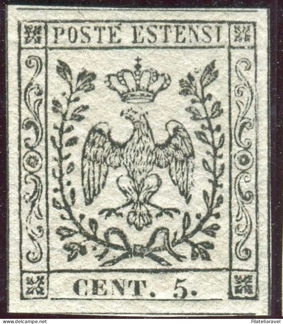 ** 1852- Modena -PROVA -  5 C. Bianco  Carta Bianca Con Filigrana A (P21) Nuovo Gomma Integra, Bolaffi - Modène
