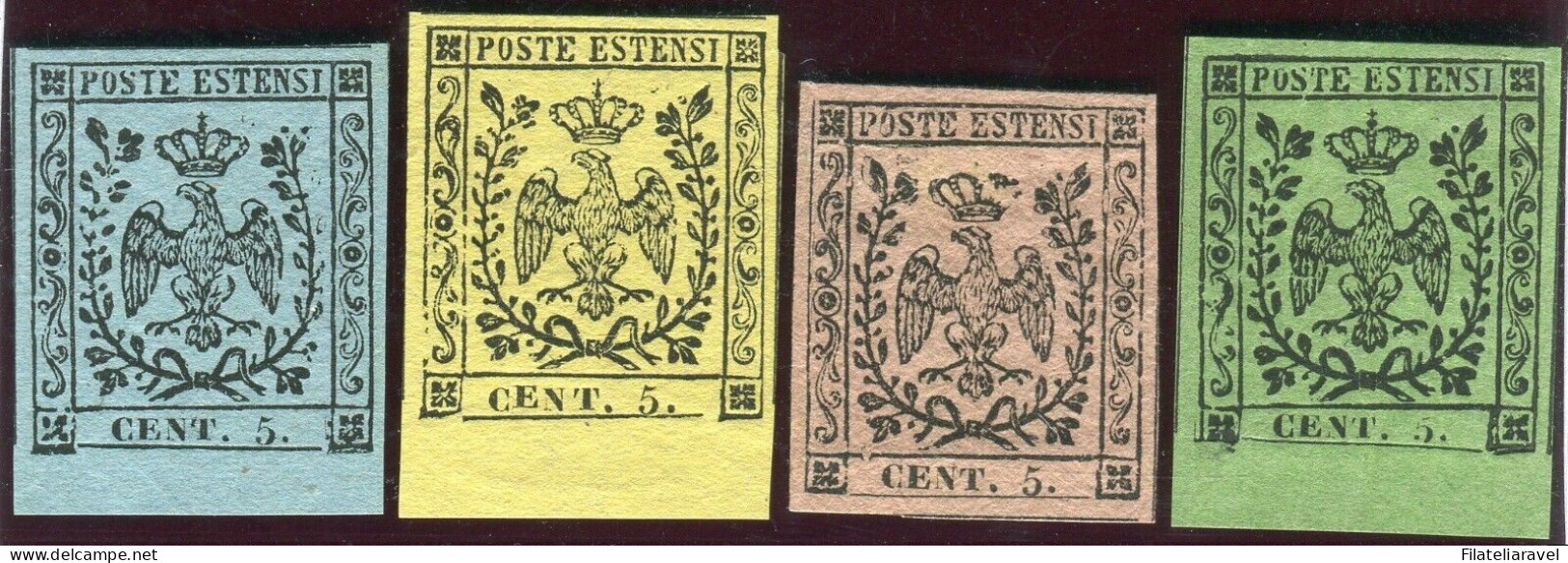 Sg 1852- Modena -PROVE - Set Completo Del 5 C. Carta Colorata (P22/P25) Bolaffi - Modène