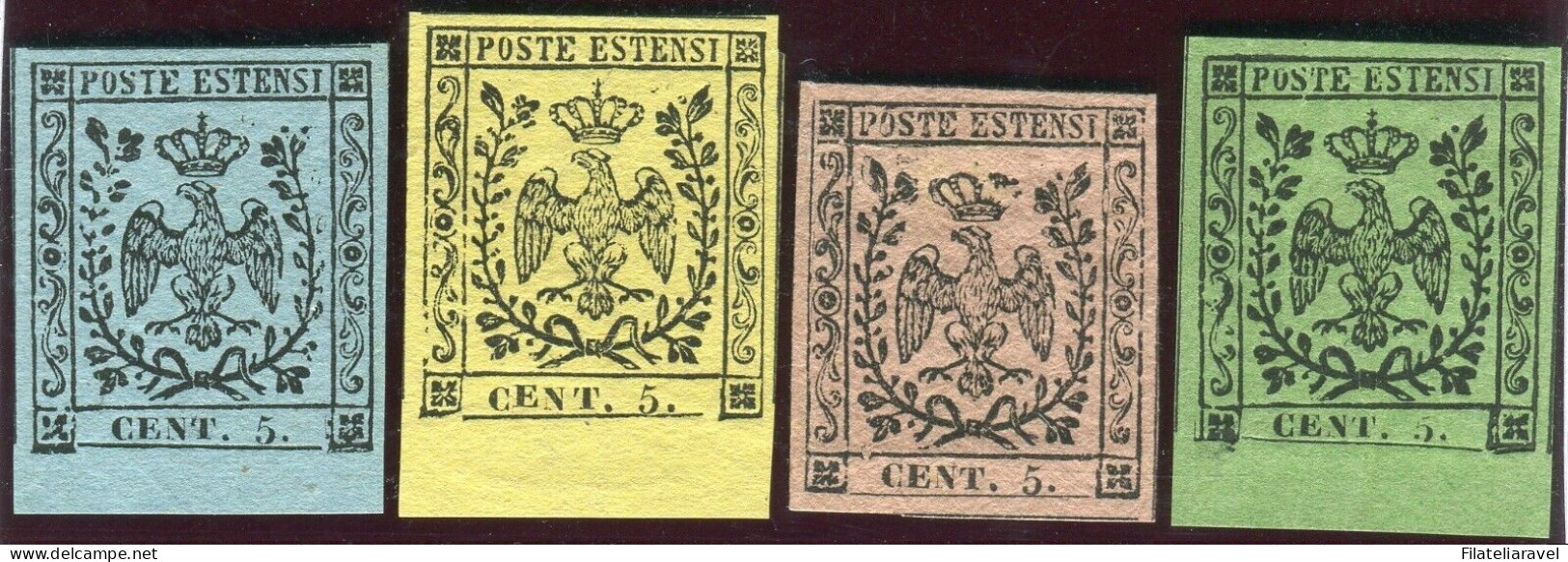 Sg 1852- Modena -PROVE - Set Completo Del 5 C. Carta Colorata (P22/P25) Bolaffi - Modena