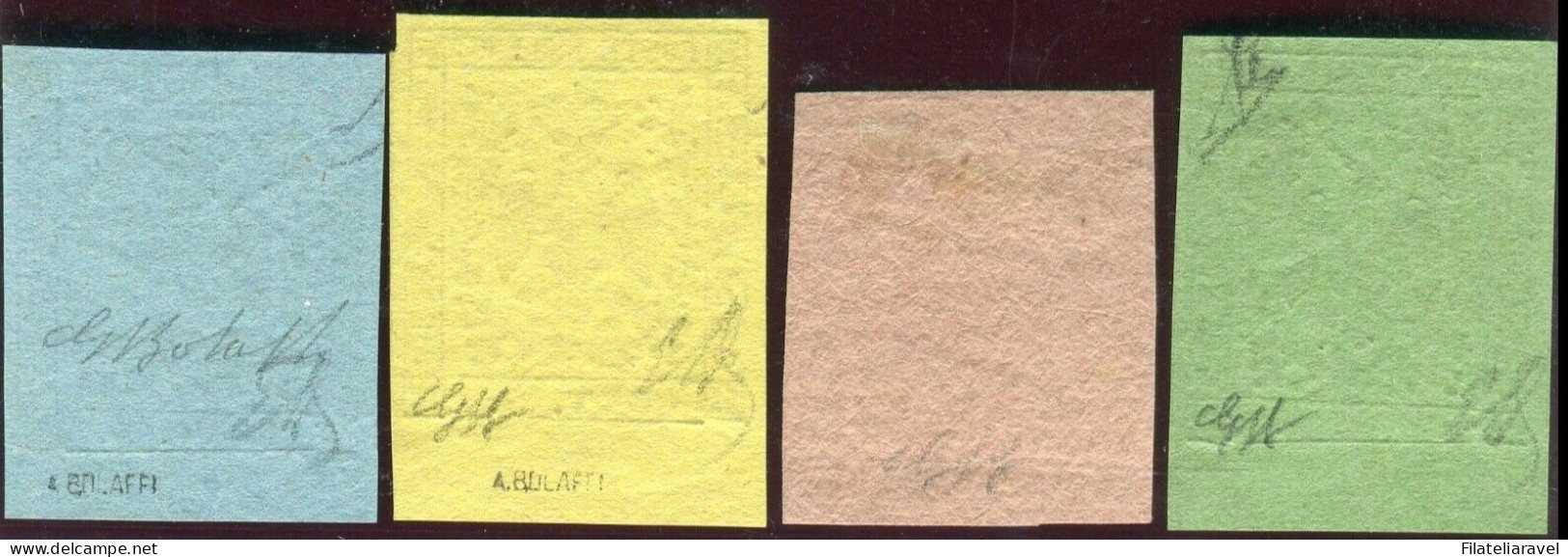 Sg 1852- Modena -PROVE - Set Completo Del 5 C. Carta Colorata (P22/P25) Bolaffi - Modena